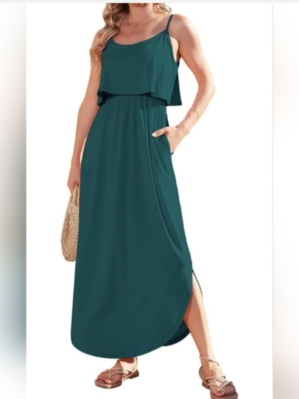 Emerald Green Maxi Dress w/ Pockets – Size Medium (Flowy + New!)